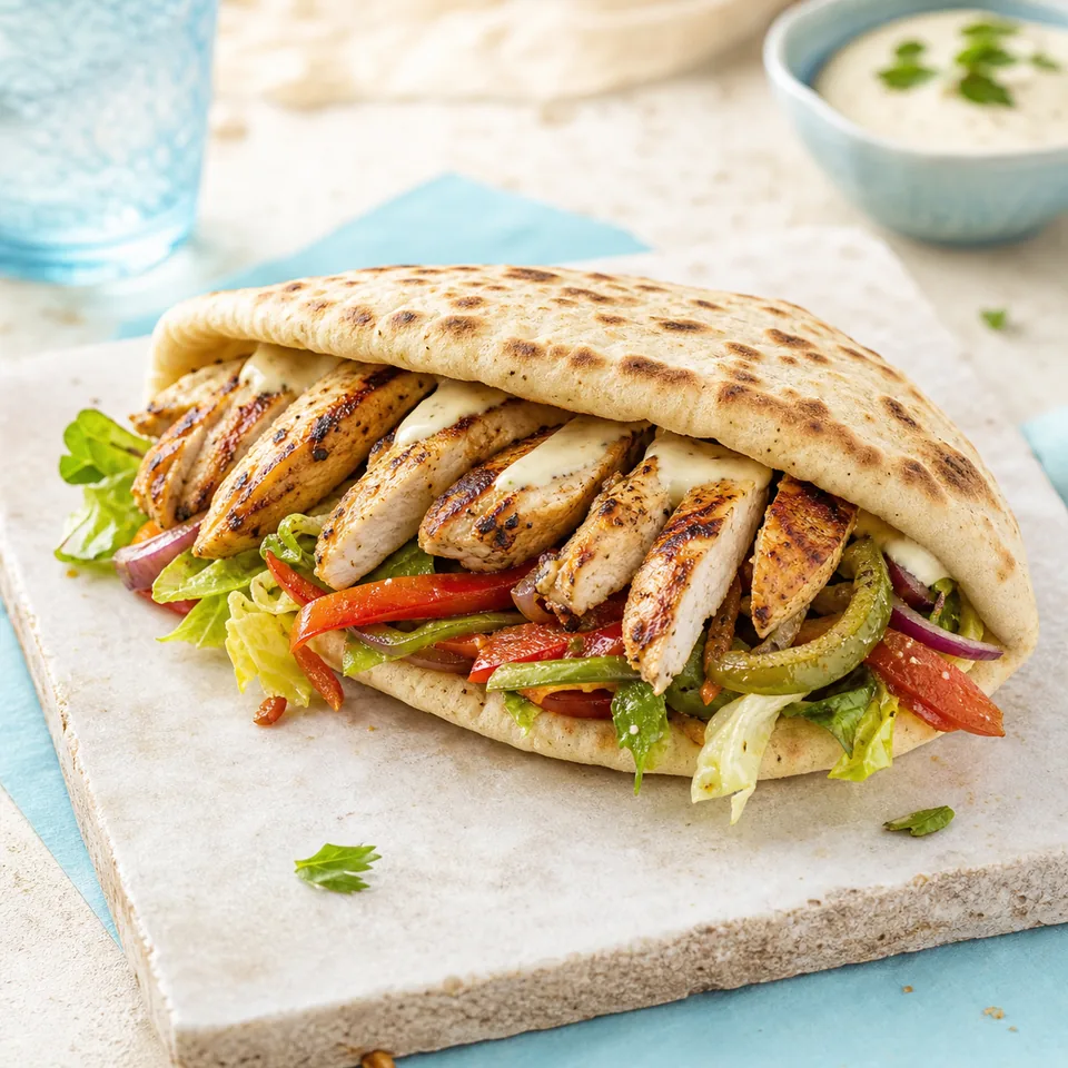 Chicken fajita sandwich with fresh salad